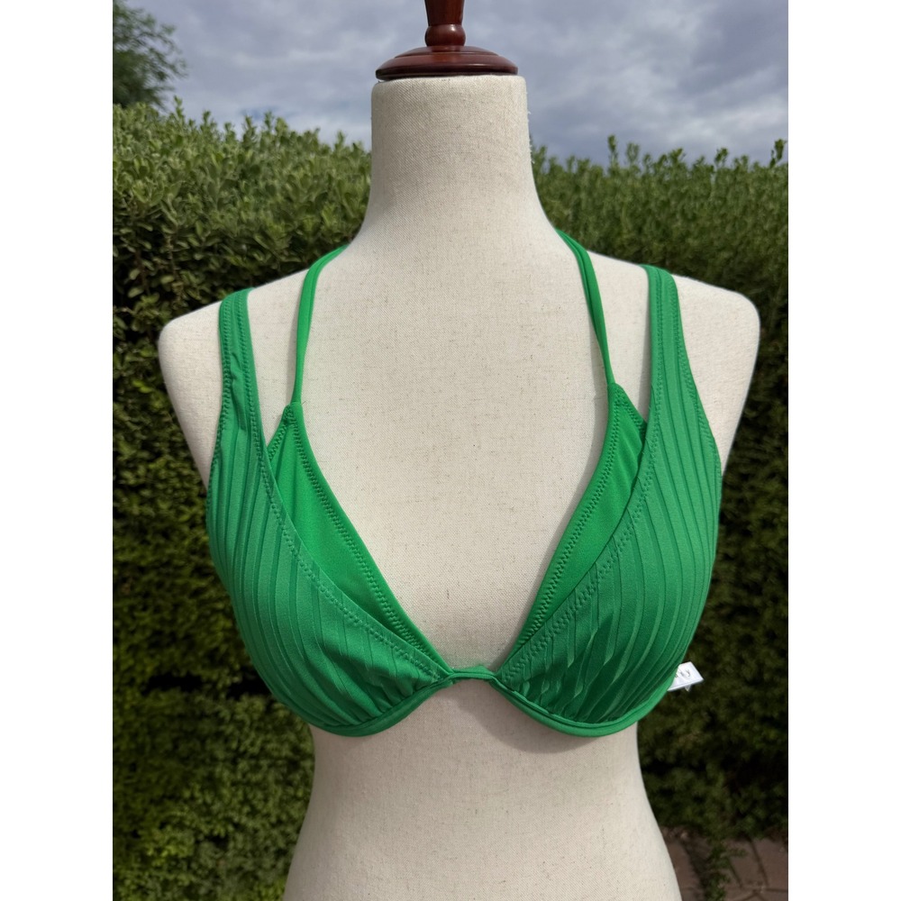 Sanctuary Green Ribbed Halter Underwire Bikini Top Swimsuit Womens Size Medium M